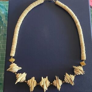Beaded wood statement necklace